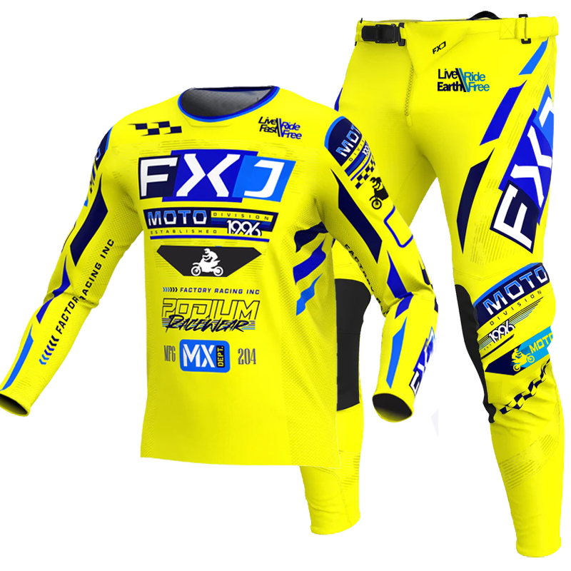Mountain Biking Videos - NOWY FXJ żółty zestaw enduro motocrossowy